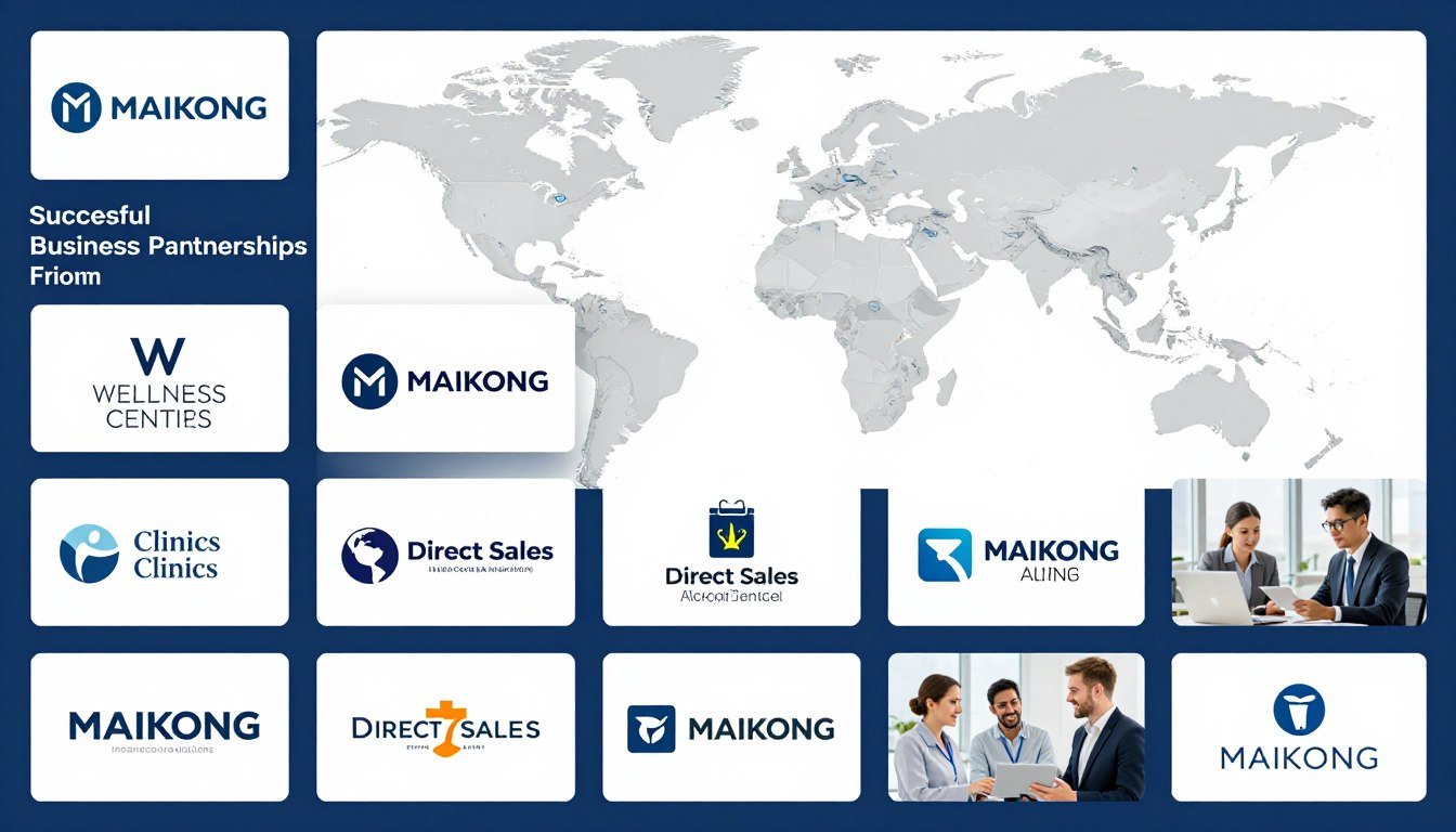 Collage of MAIKONG partner companies and successful distributors worldwide Collage of MAIKONG partner companies and successful distributors worldwide