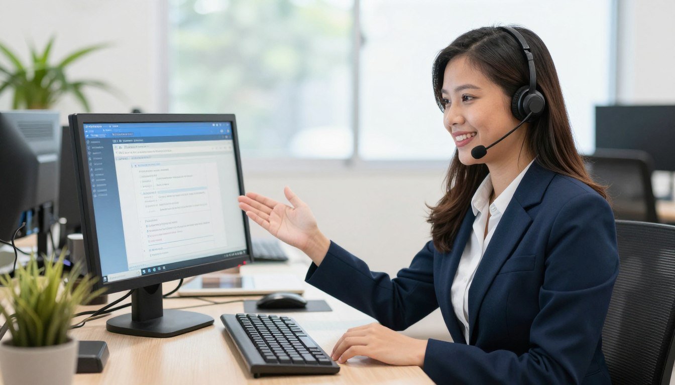 Customer service representative answering questions about quantum analyzer