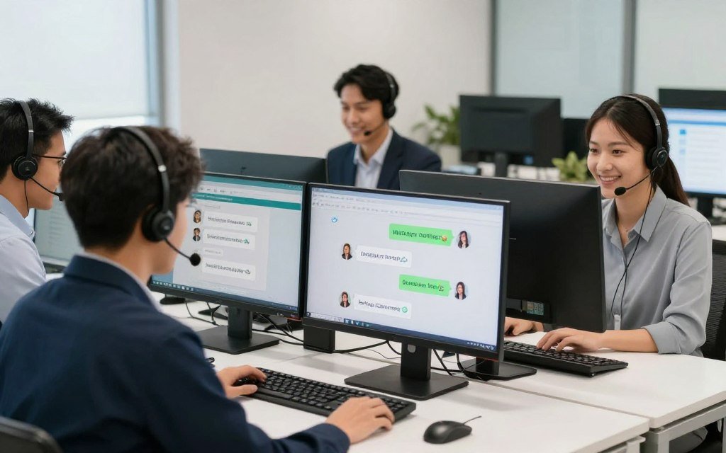 Customer support team assisting distributors via WhatsApp video call