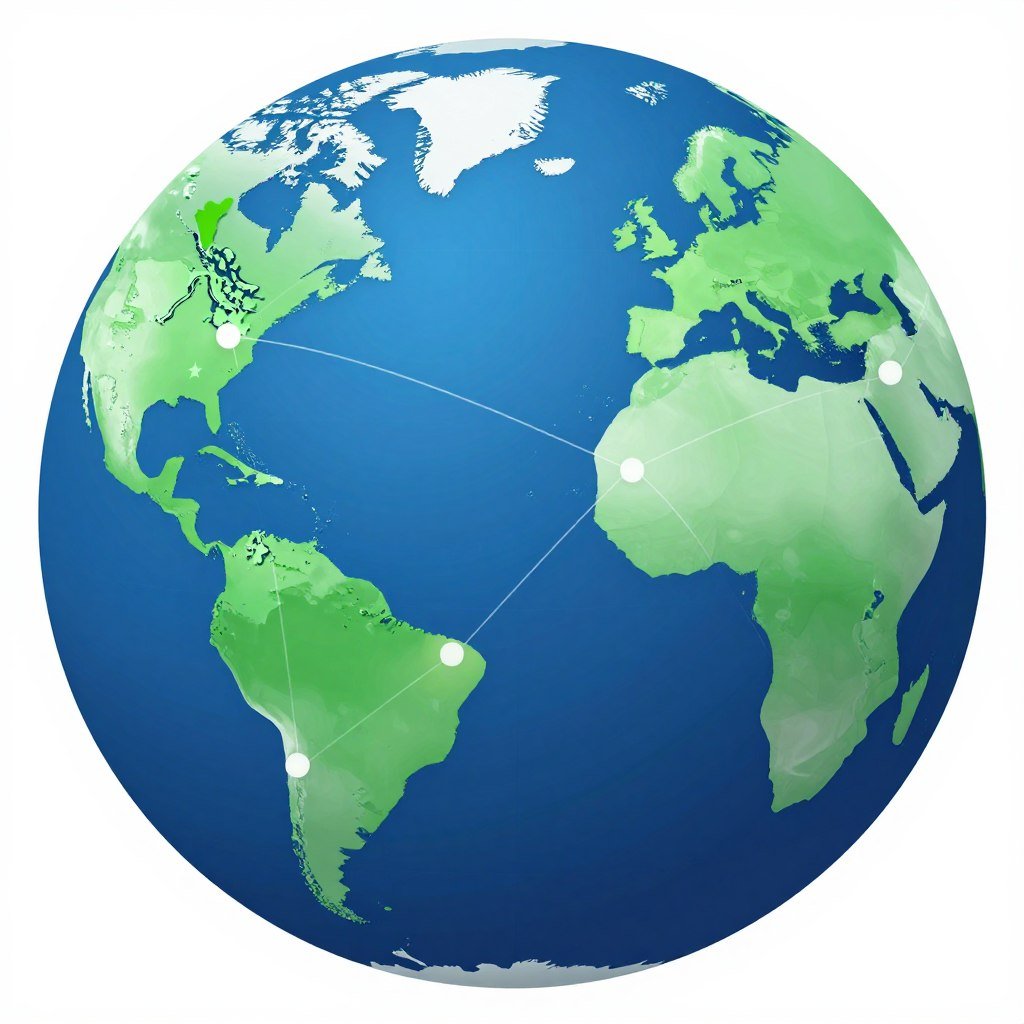 Globe icon showing international distribution network across multiple countries