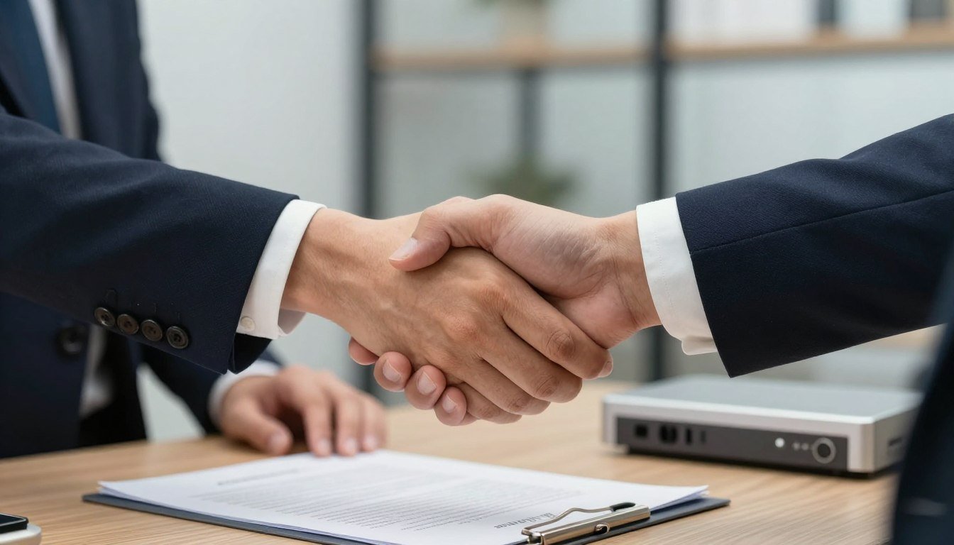 Handshake symbolizing new business partnership