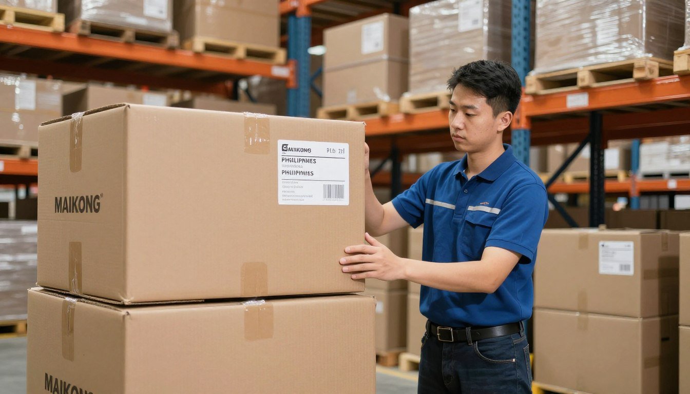 International shipping boxes with MAIKONG products ready for Philippines delivery