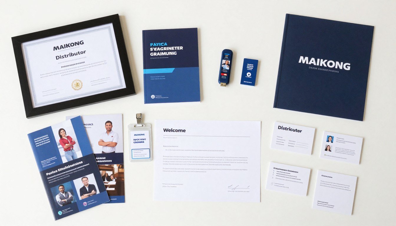 MAIKONG distributor onboarding welcome package with training materials and certificates
