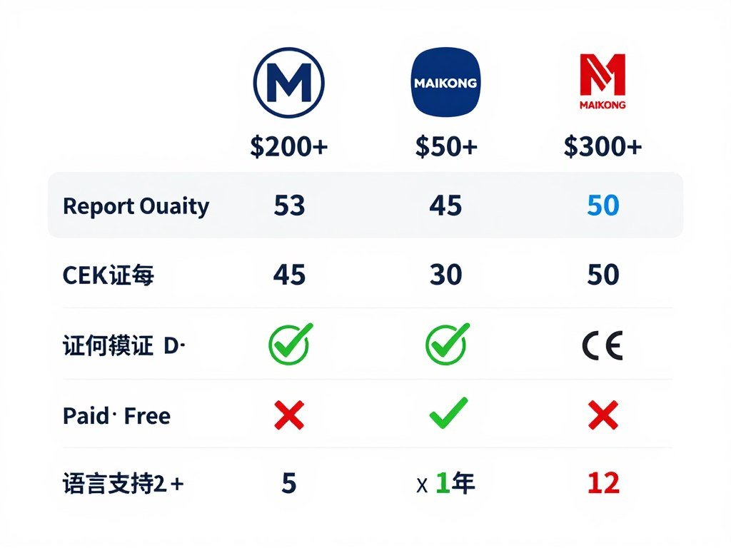 Product comparison chart showing MAIKONG advantages over three competitor brands