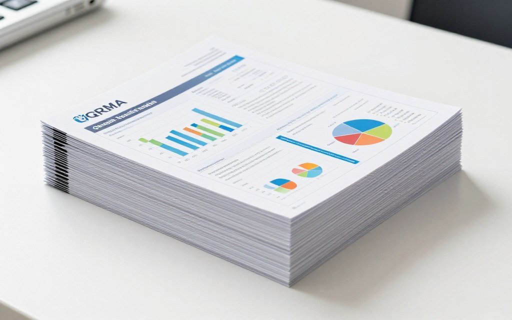 QRMA machine complete 53 report package displayed as stacked printouts with graphs