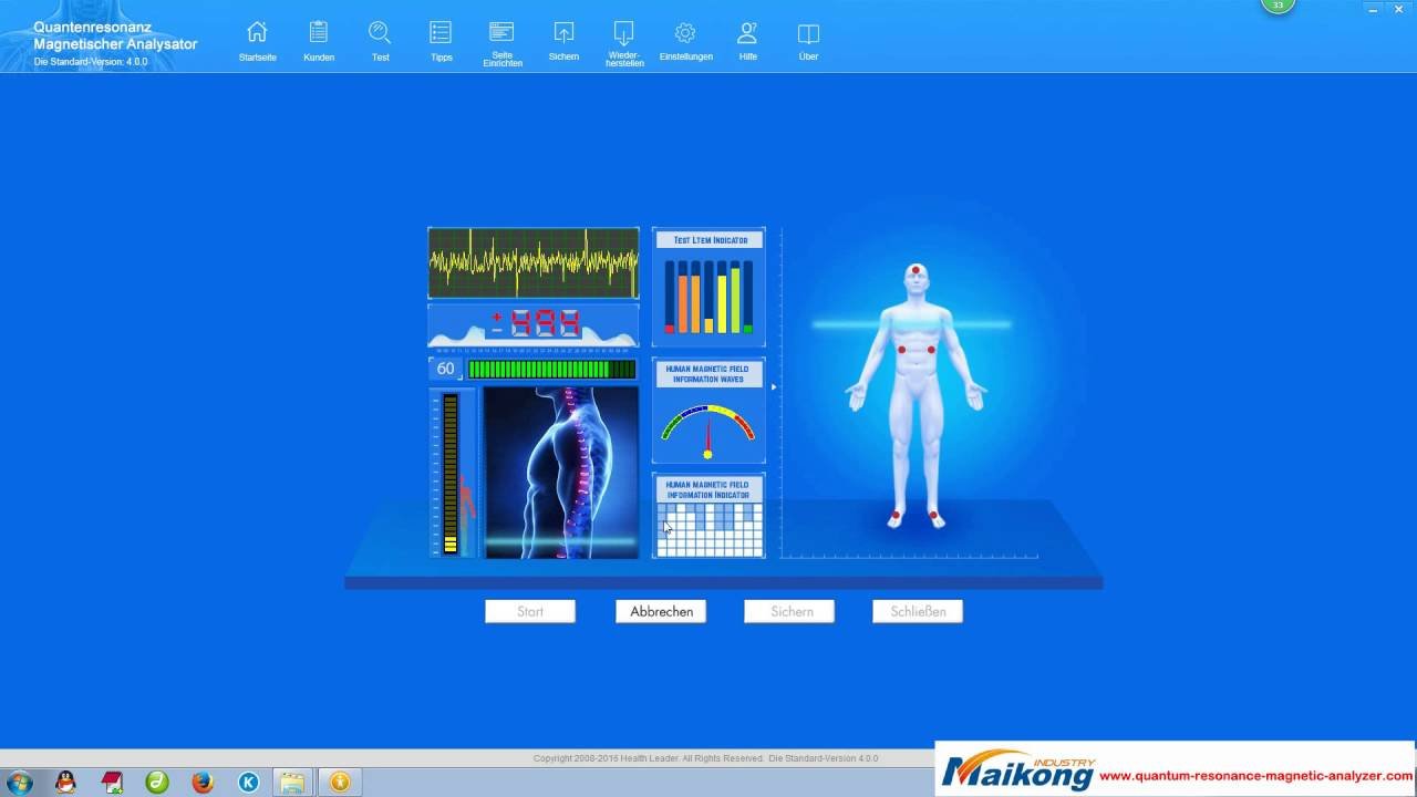 Healthcare practitioner conducting quantum analyzer test on patient holding hand sensor