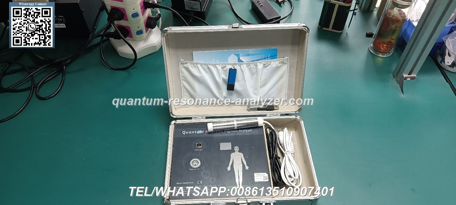 QRMA Machine handheld sensor and computer interface showing health analysis