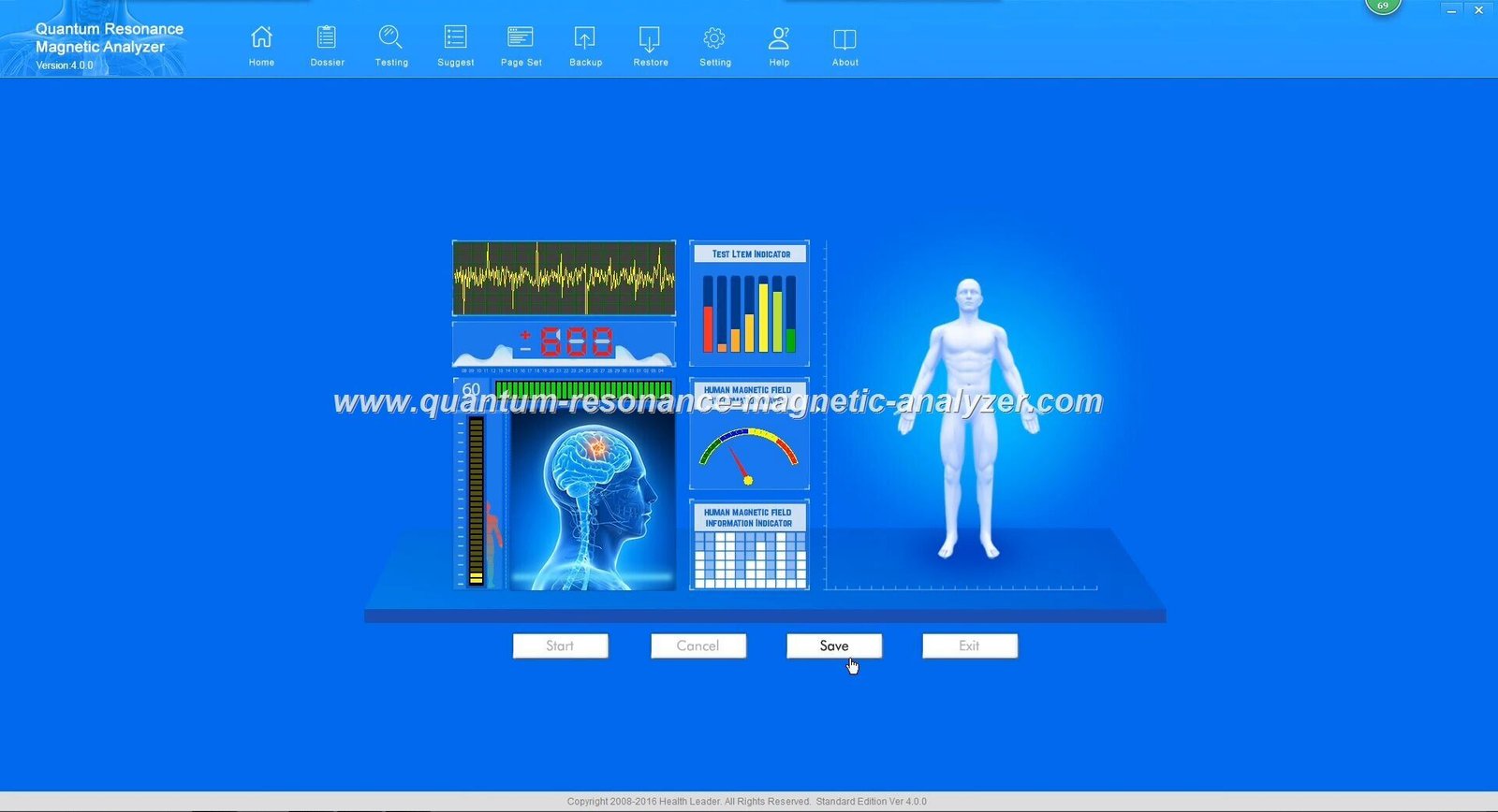 Quantum analyzer generating comprehensive health reports on computer screen