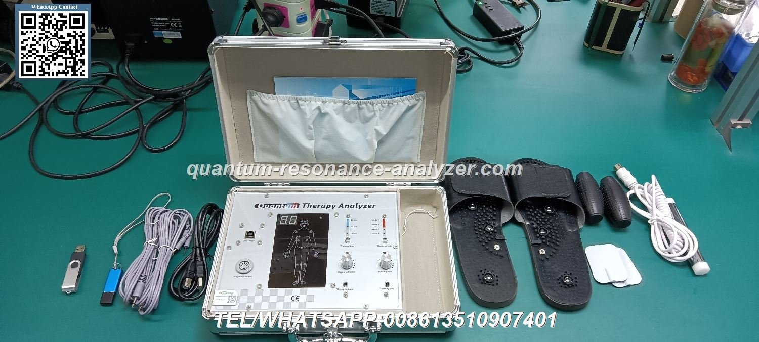 Quantum resonance magnetic analyzer device with sensor and computer display showing health analysis interface