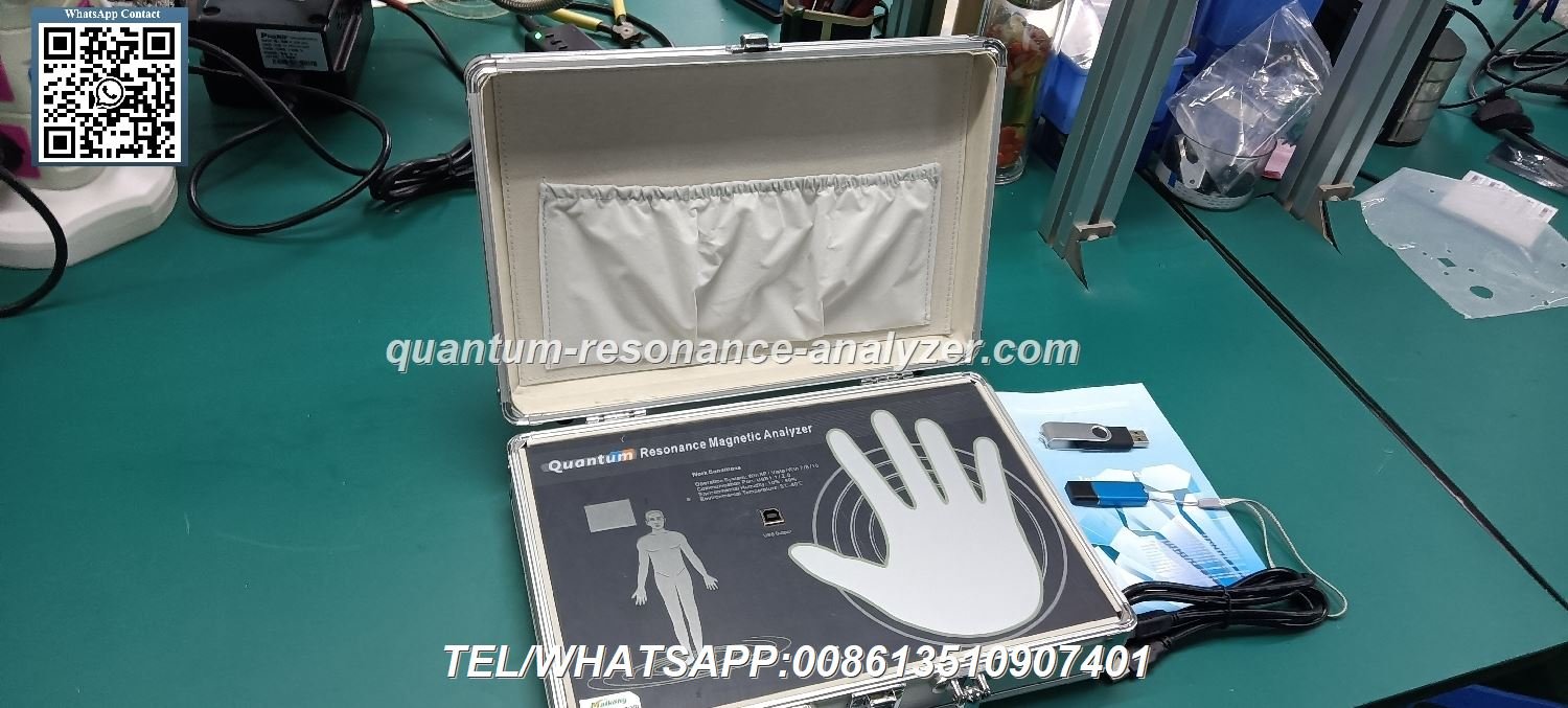 QRMA Machine handheld sensor and computer interface showing health analysis