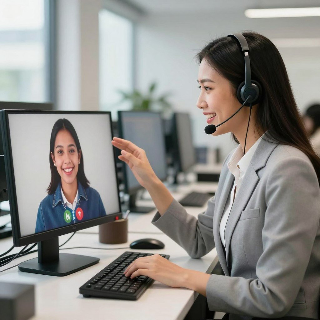 Customer support team assisting Filipino client via video call Customer support team assisting Filipino client via video call