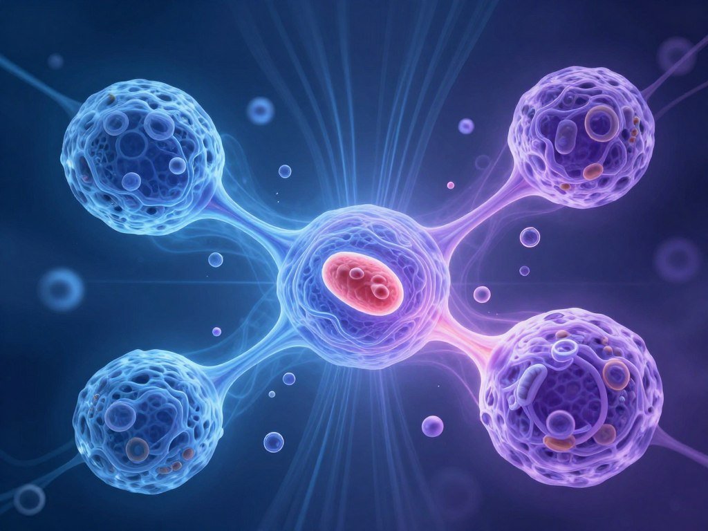 Diagram showing electromagnetic waves emitting from human cells