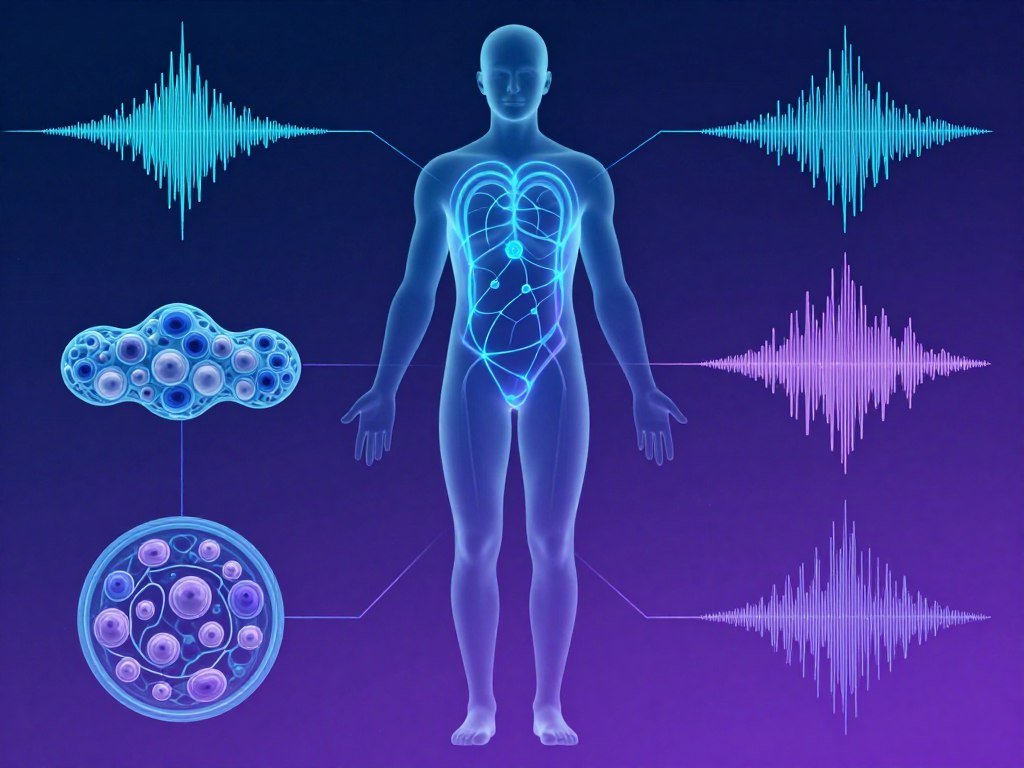 Diagram showing quantum resonance technology detecting cellular electromagnetic frequencies in human body Diagram showing quantum resonance technology detecting cellular electromagnetic frequencies in human body