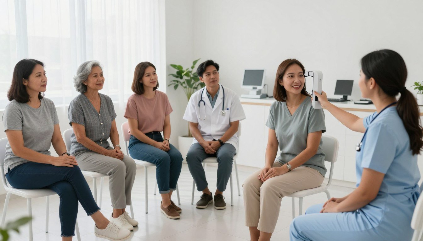 Diverse Filipino patients receiving quantum analyzer testing Diverse Filipino patients receiving quantum analyzer testing