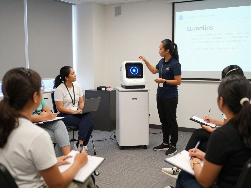 Quantum scanner training session wellness professionals learning device operation Quantum scanner training session wellness professionals learning device operation