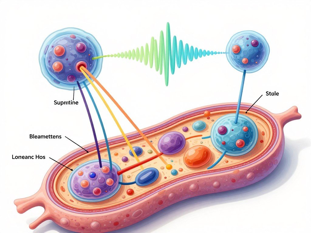 Scientific diagram showing cellular electromagnetic wave emission