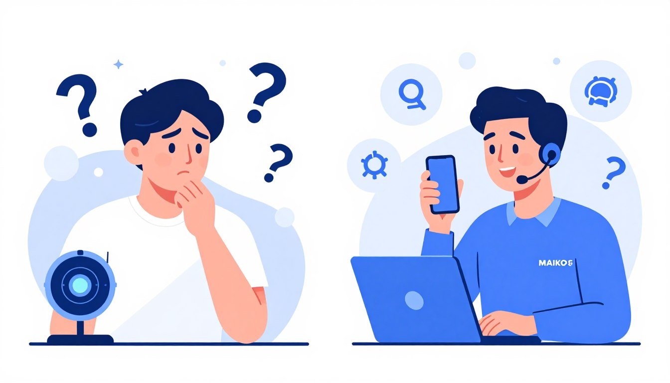 FAQ concept illustration showing customer questions and MAIKONG technical support answers