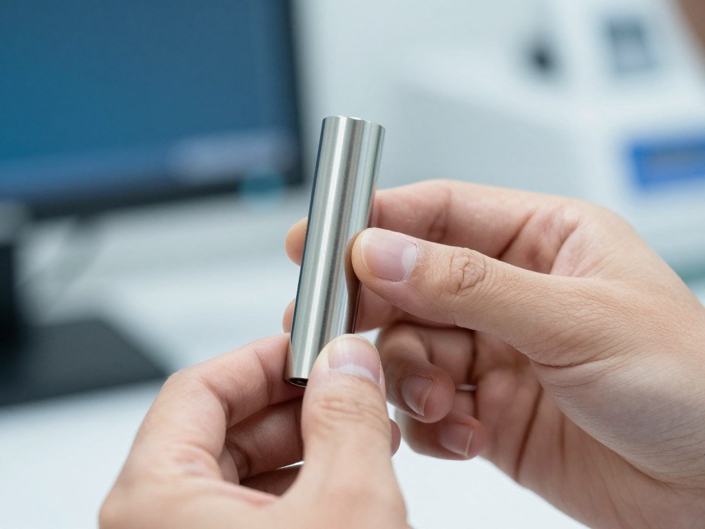 close-up of hand holding quantum scanner metal sensor probe during testing session