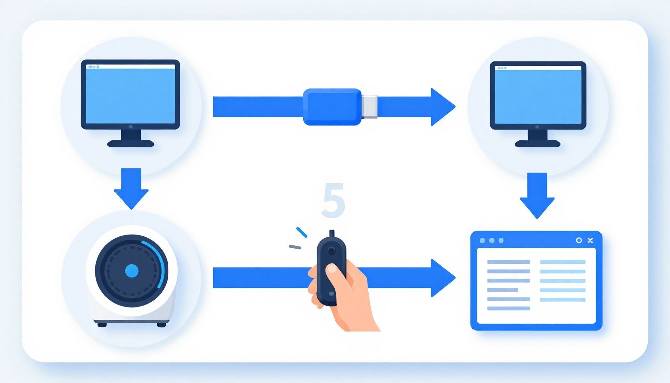 step-by-step visual guide showing quantum scanner operation from setup to report generation
